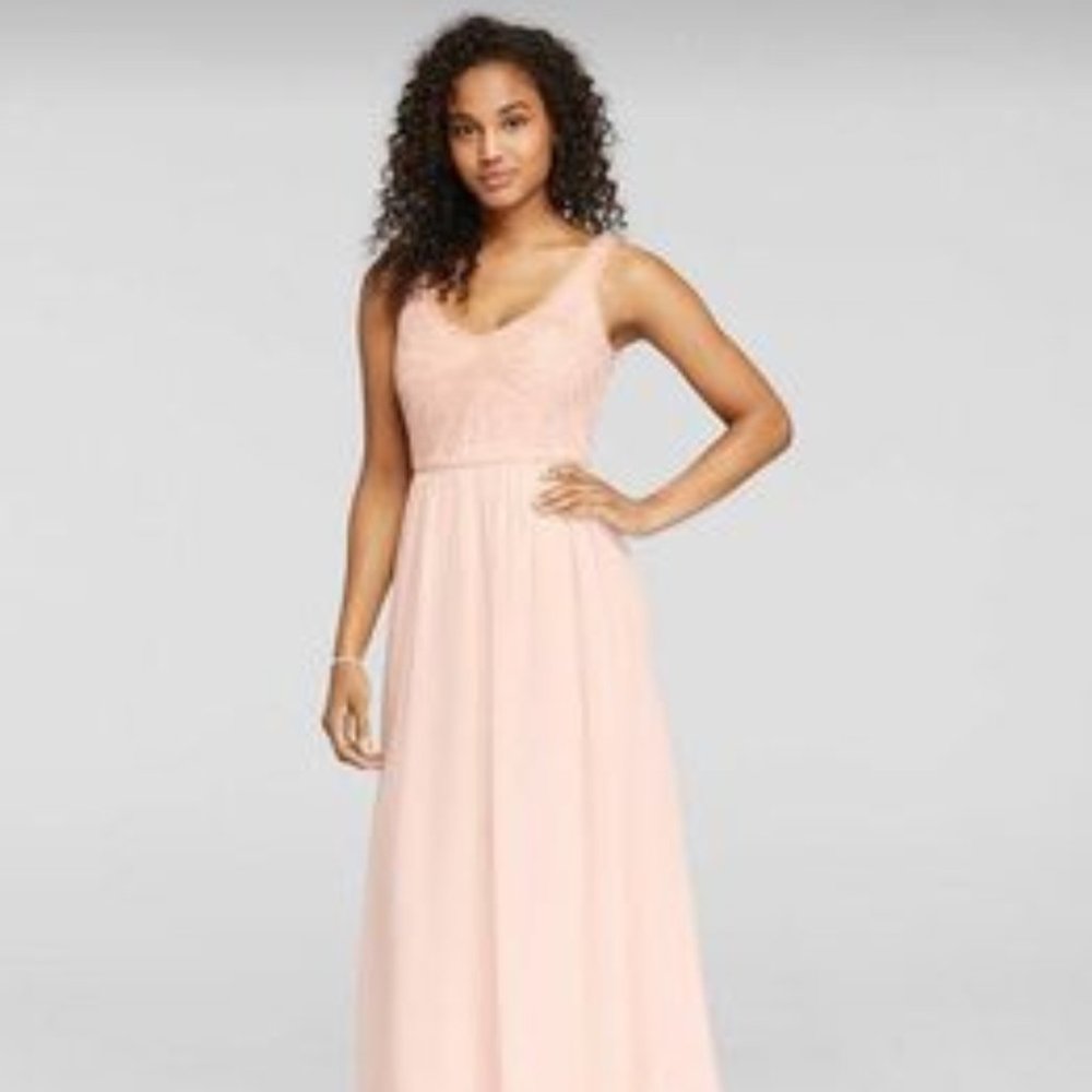 NWT David's bridal long petal dress with beaded bodice. Size 4